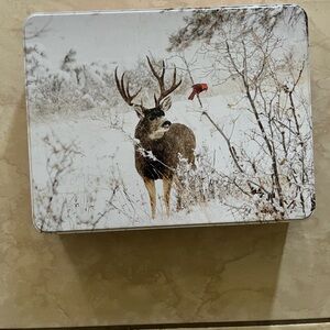 Deer and Cardinal Winter Tin Box